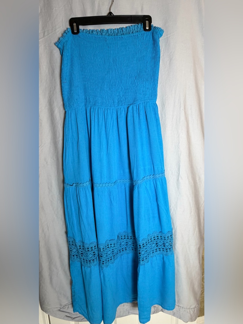 Turquoise Blue Tiered Strapless Maxi Dress